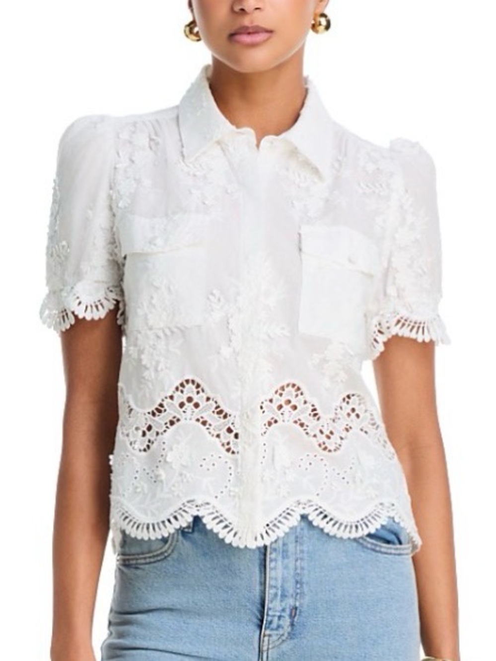 Generation Love NEW Mina 3D Voile Lace Shirt in White Size Medium retail $220